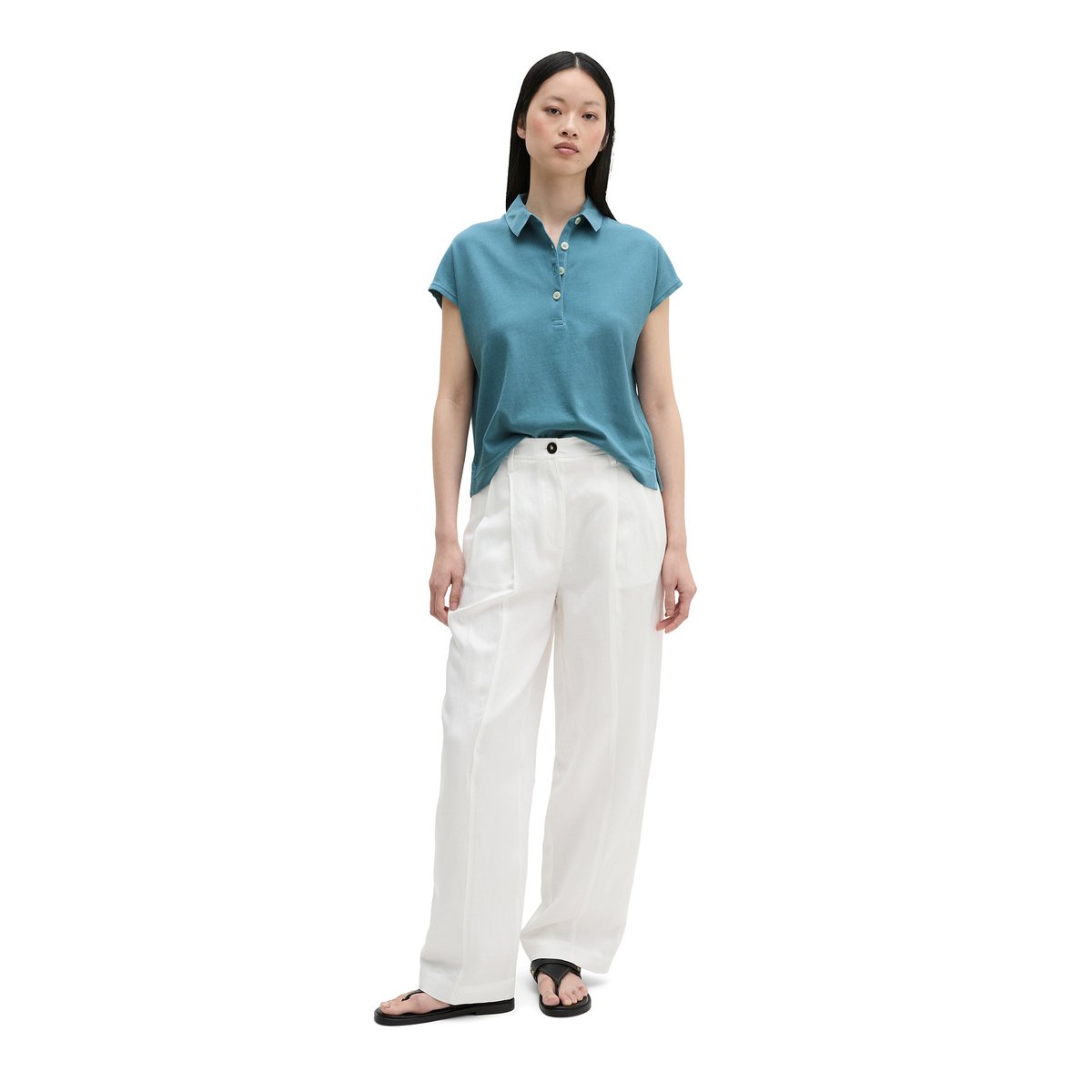 Polo loose en single jersey doux bleu moyen, MARC O'POLO