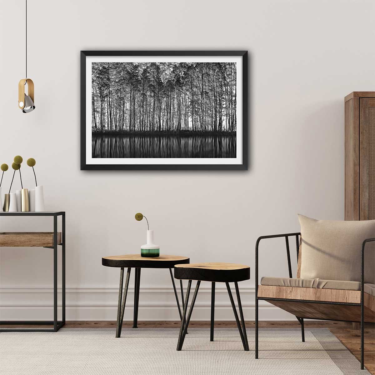 Affiche nature pointillisme affiche + cadre en bois - noir, HEXOA
