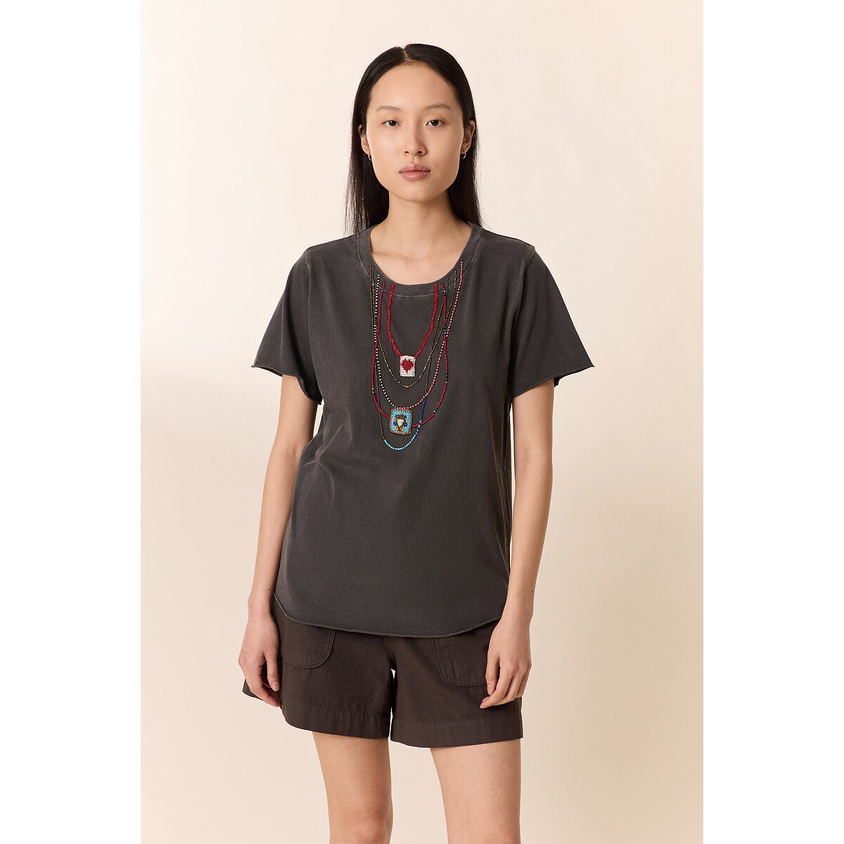 Toro Necklace Illusion T-Shirt with Short Sleeves and Crew Neck carbon, LEON & HARPER