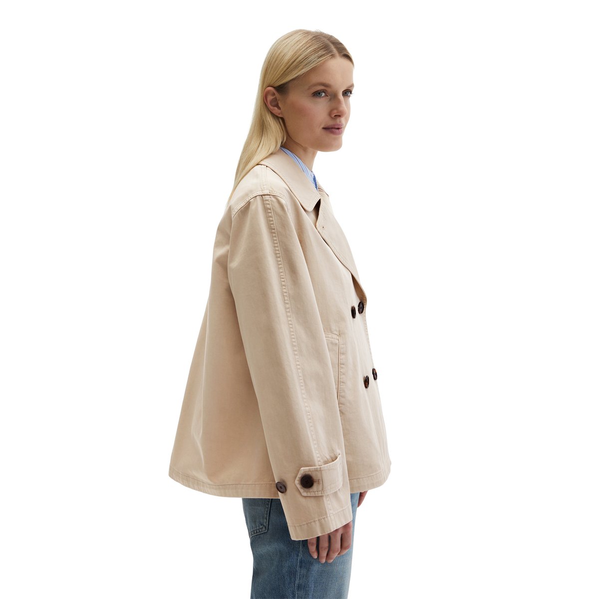 Veste caban relaxed garment-dyed en sergé de coton organique gris clair, MARC O'POLO