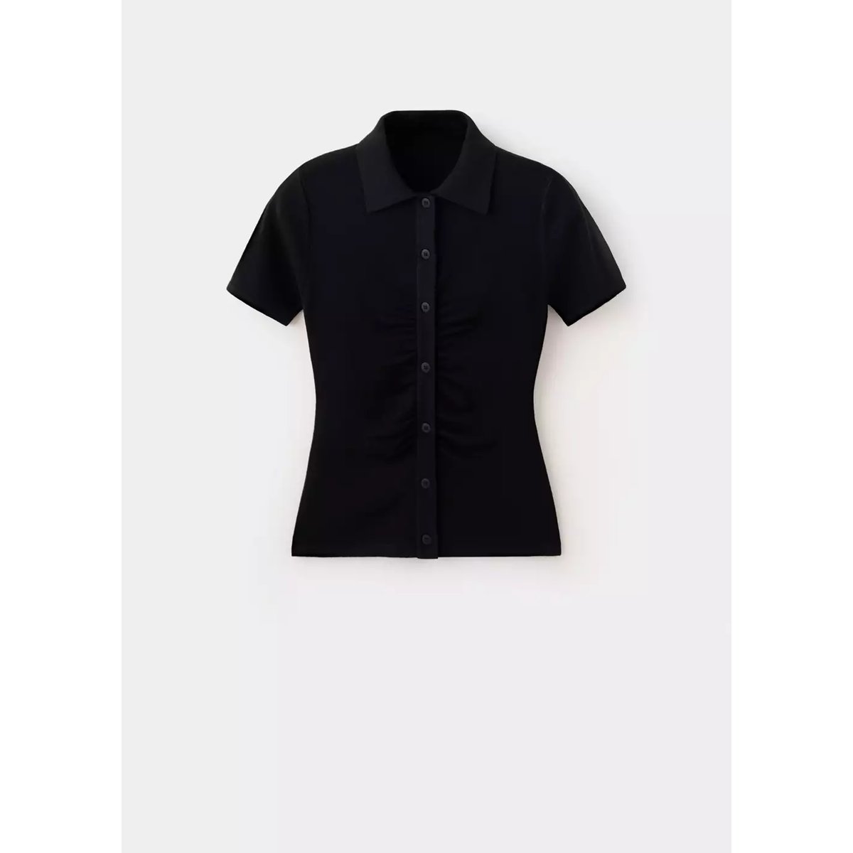 Cardigan côtelé à col polo noir, MANGO
