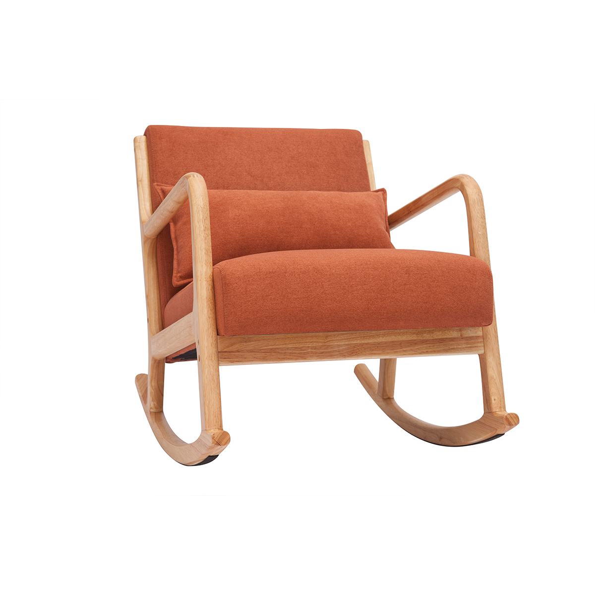 Rocking chair scandinave en tissu effet velours et bois clair massif DERRY terra cotta, MILIBOO
