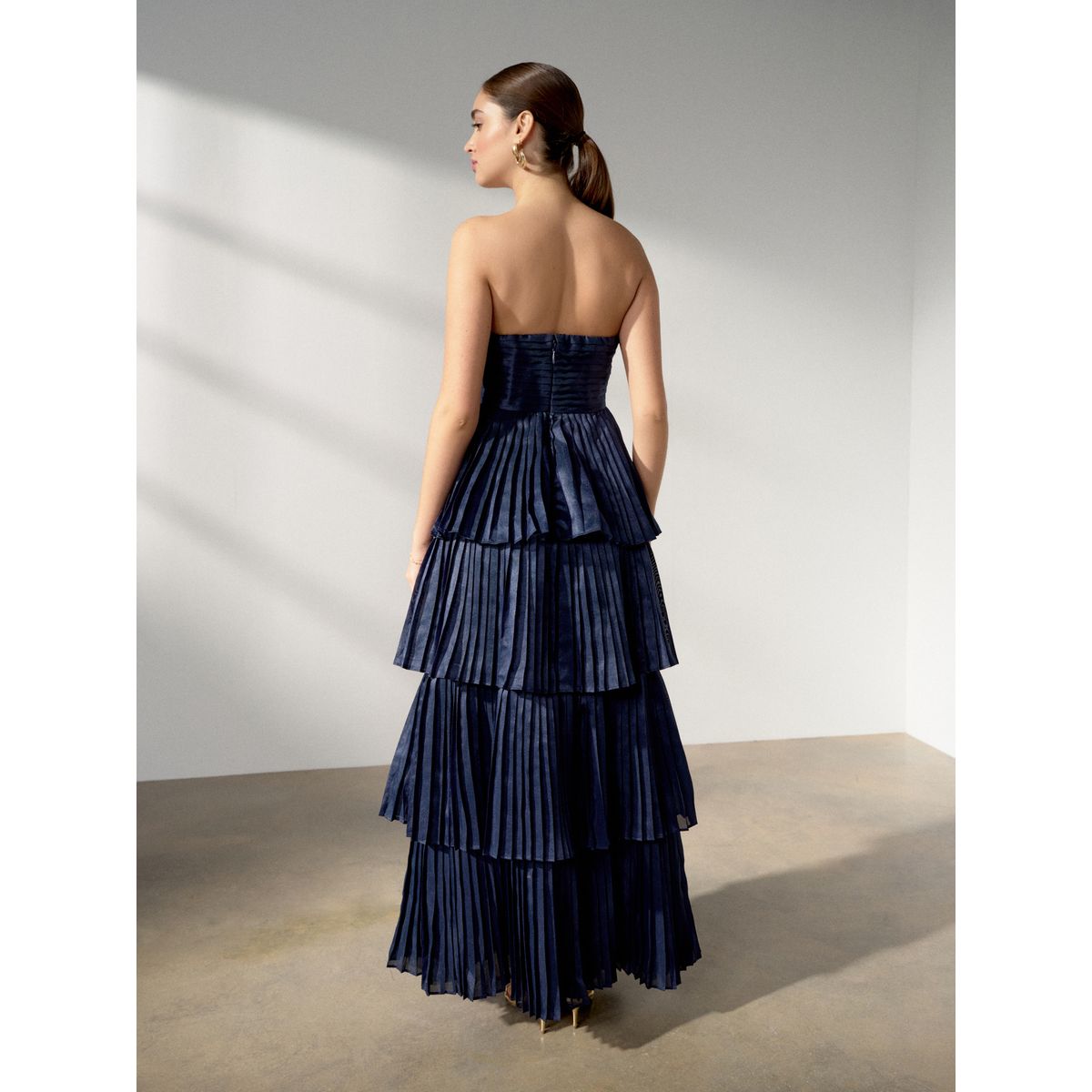 Robe longue bandeau plissée bleu marine, NEXT