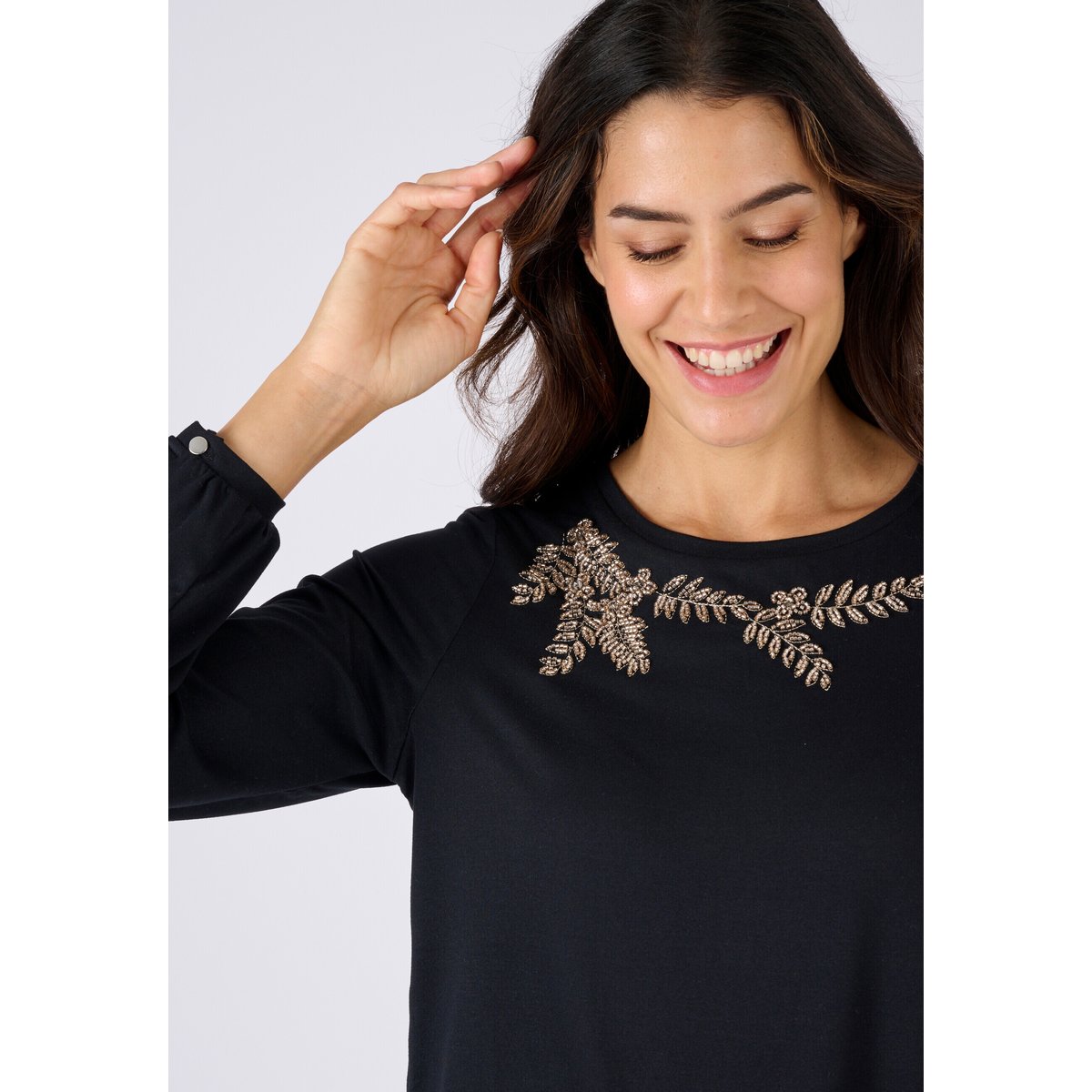 T-shirt maille chaude col fantaisie noir, DAMART