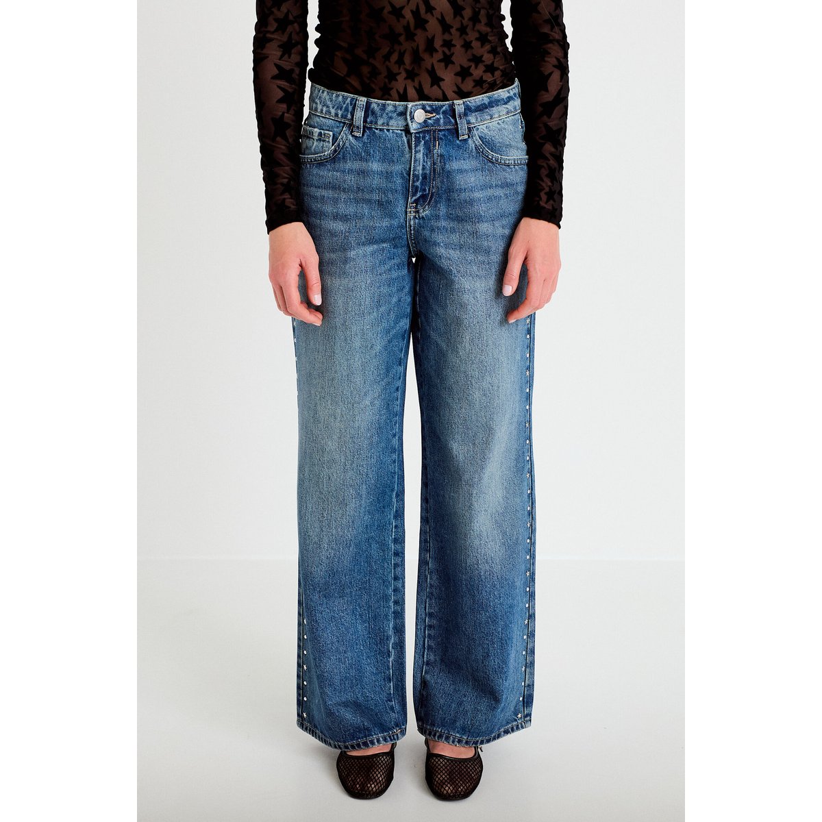 Jean wide leg taille basse denim double stone, CACHE CACHE