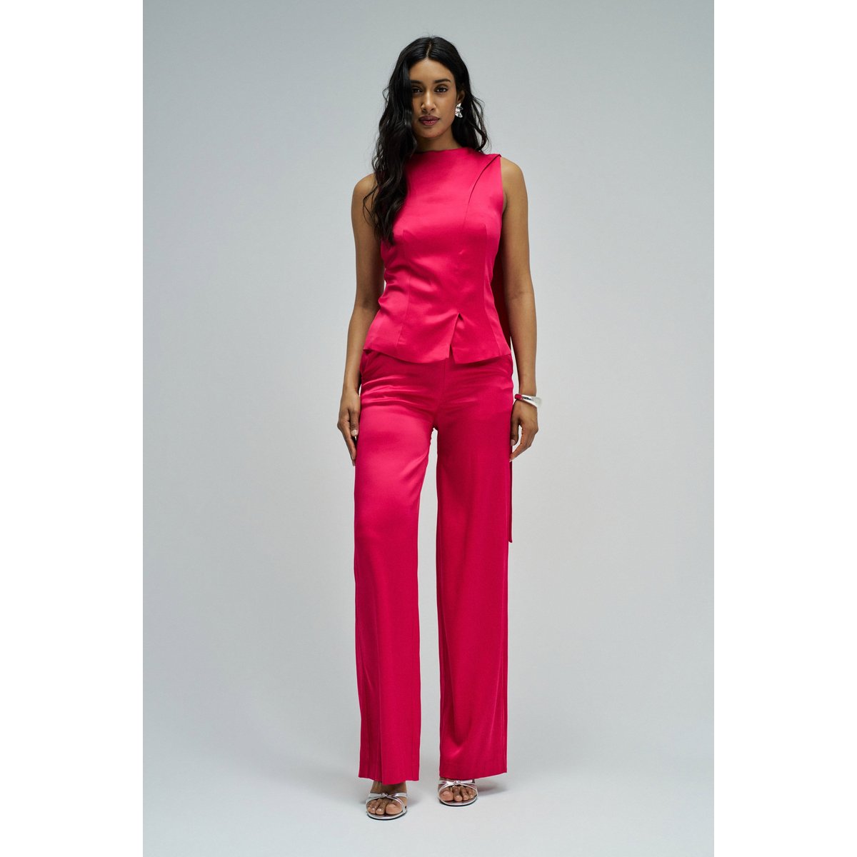 PANTALONS SATINÉS À JAMBES LARGES rose, SALSA JEANS