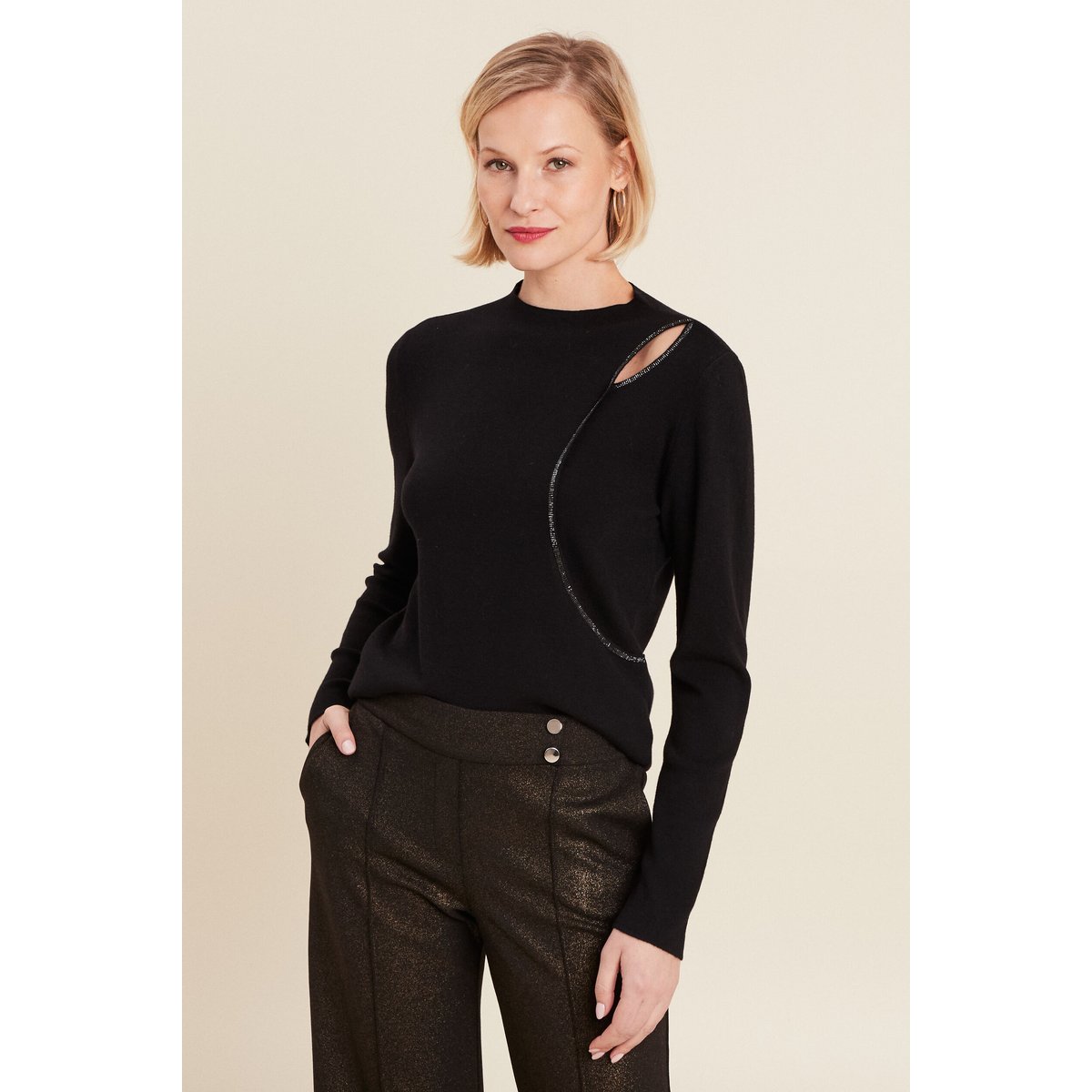 Pull manches longues strass noir, BREAL