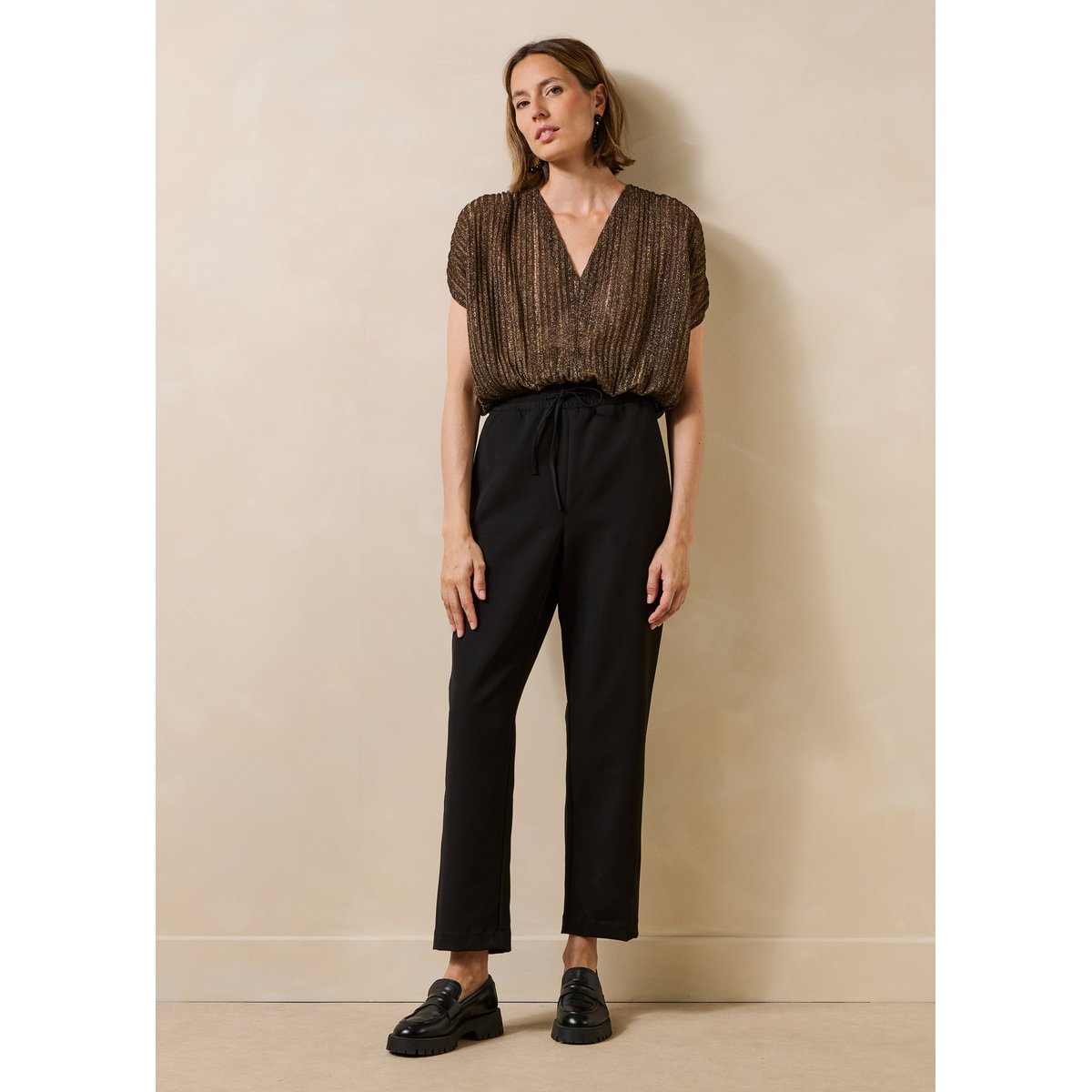 Pantalon carotte taille élastiquée noir, LA FEE MARABOUTEE