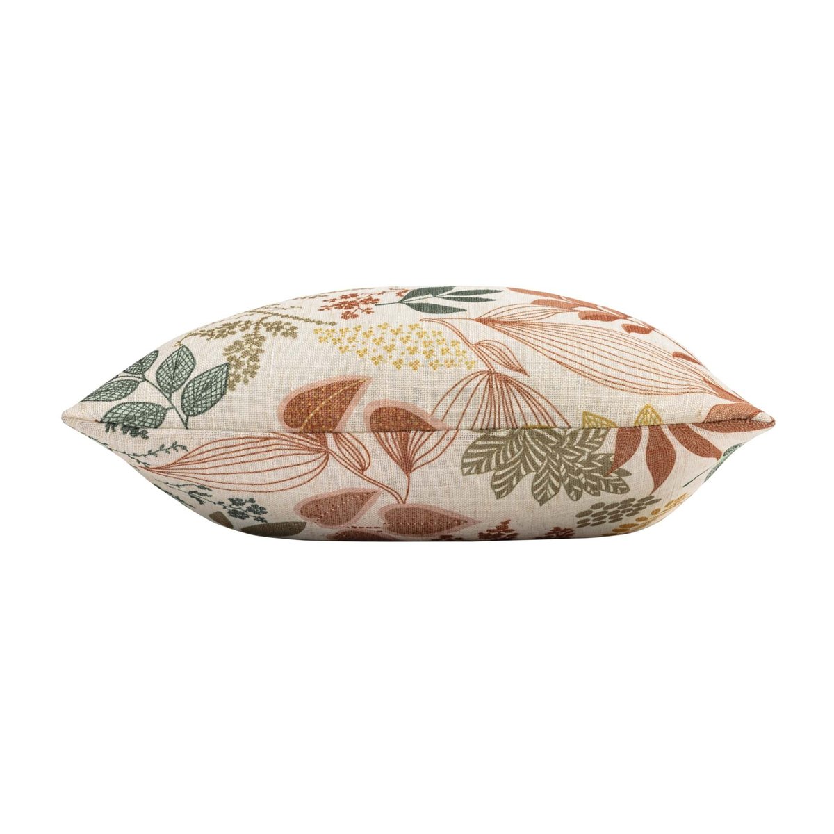 Coussin polylin imprimé feuillages orange, DOUCEUR D'INTÉRIEUR