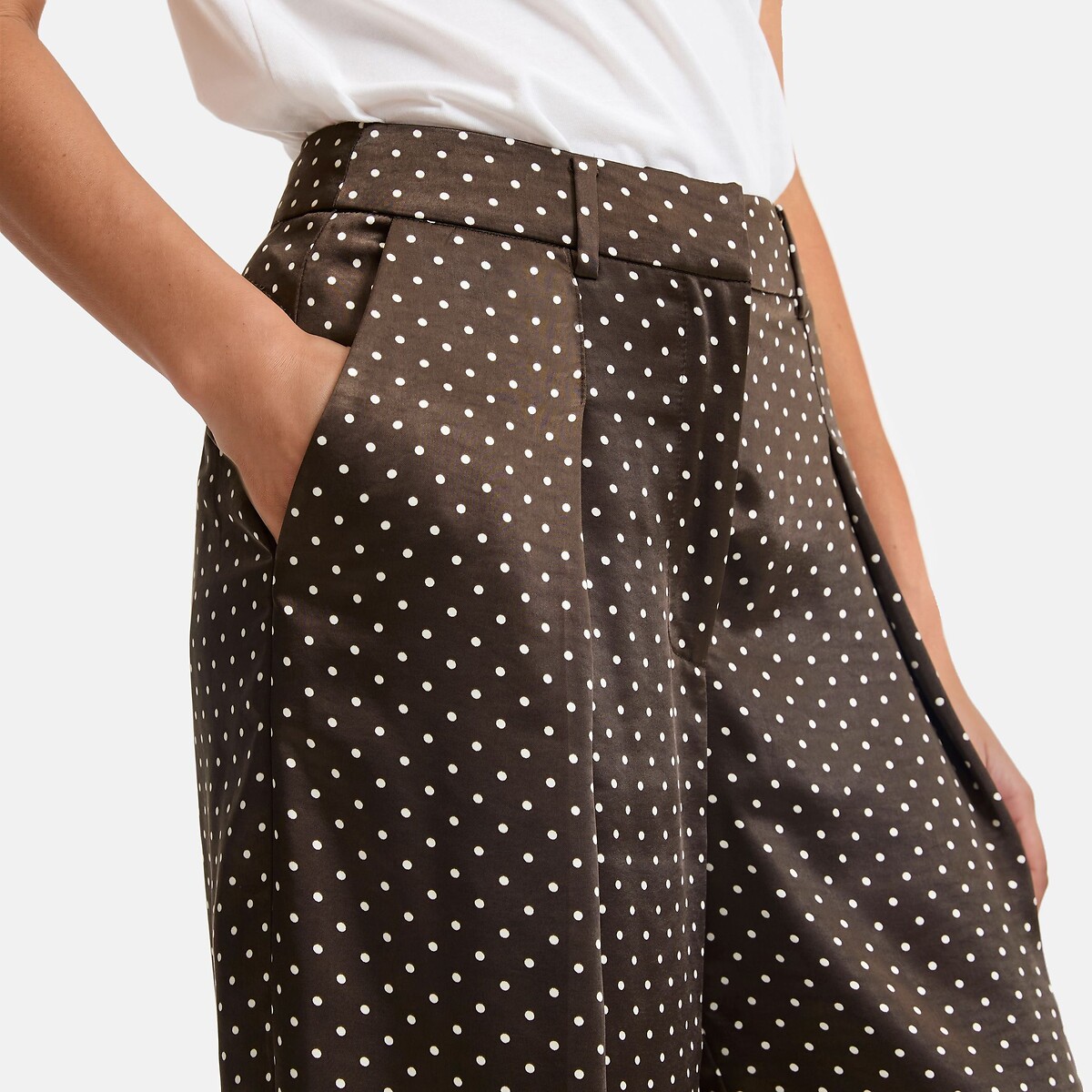 Calças largas com bolinhas em cetim imprimé pois marron/écru, LA REDOUTE COLLECTIONS