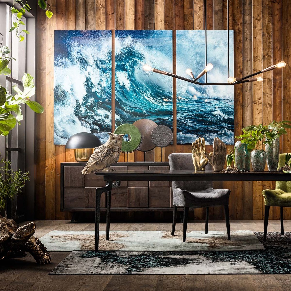 Lot de 3 tableaux en verre vague, TRIPTYCHON bleu, KARE DESIGN