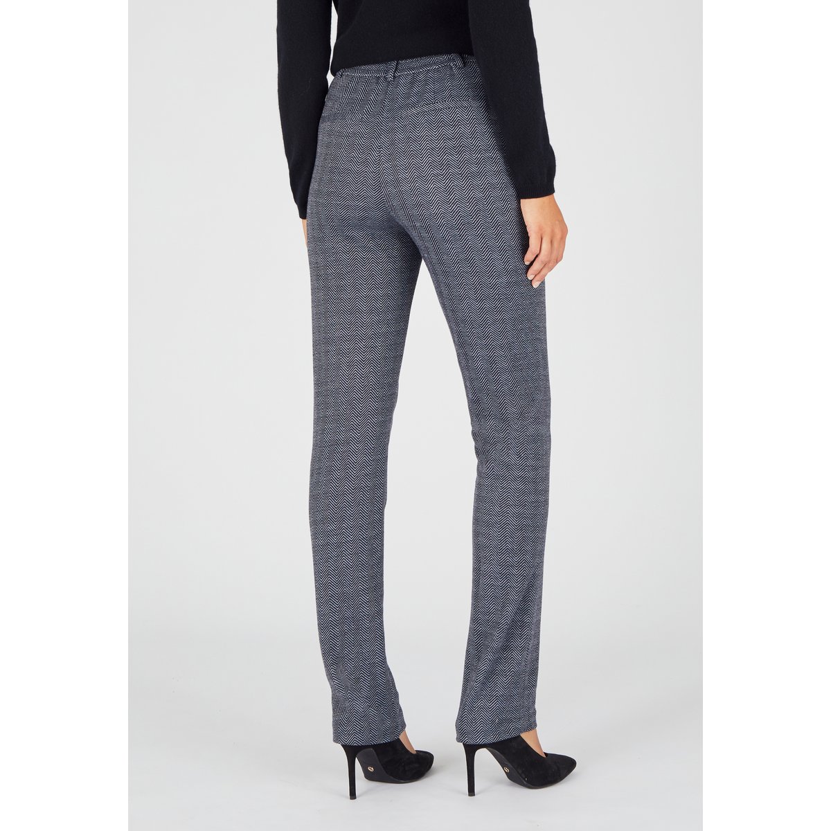 Pantalon enfilable maille jacquard émerisée bleu chevrons, DAMART