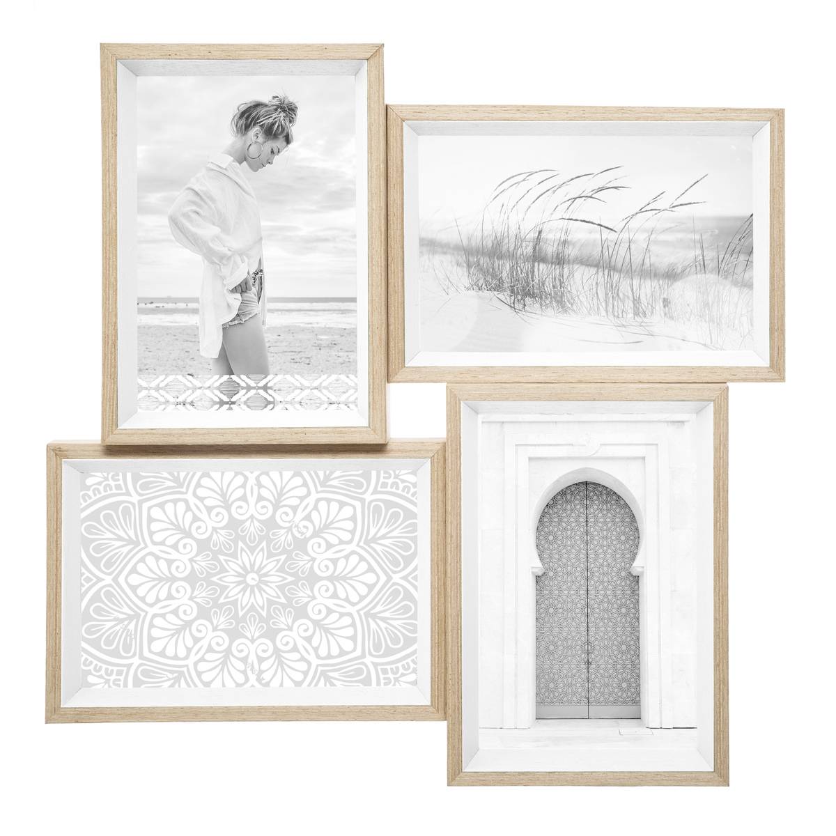 Pêle-mêle 4 photos bicolore en bois MOLY blanc, ATMOSPHERA