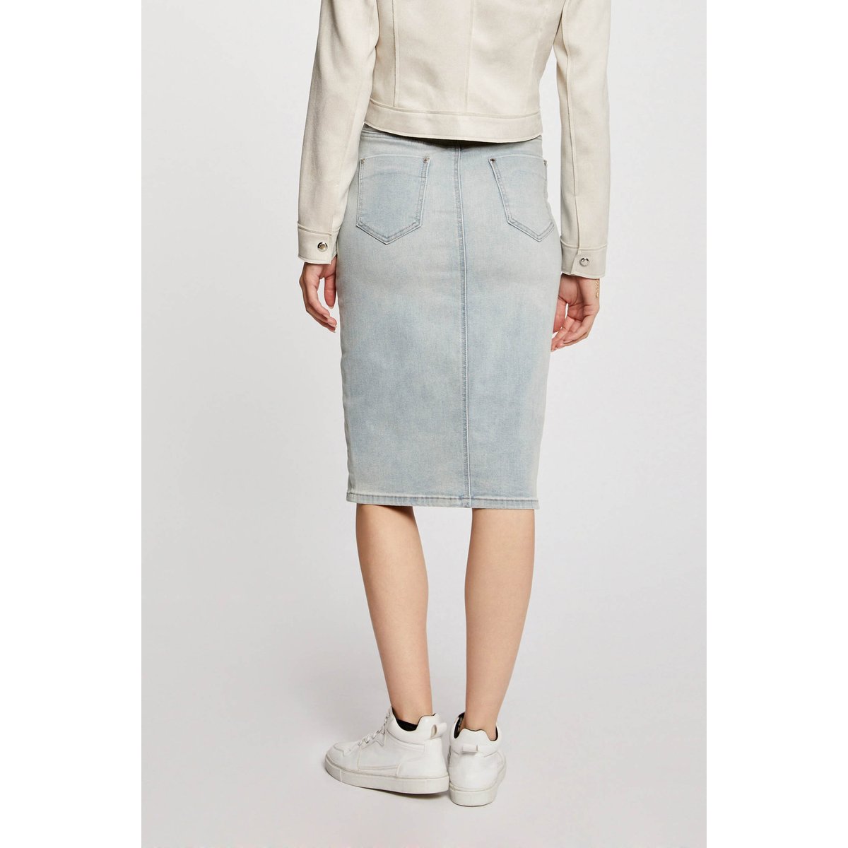 Jupe longueur genou en jean jean bleached, MORGAN