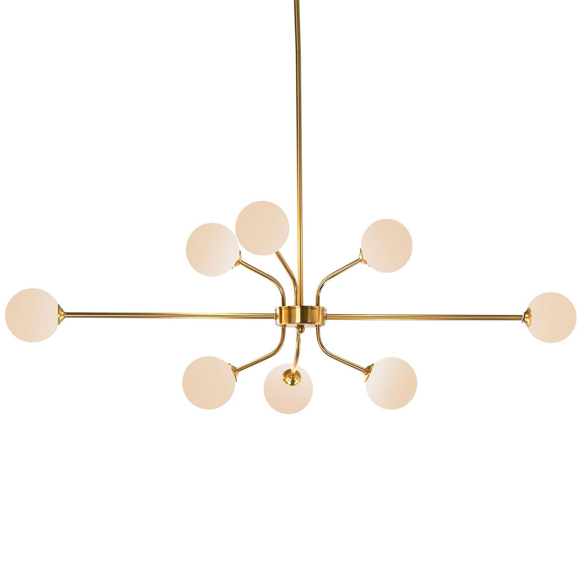 Suspension en métal doré et 8 globes en verre opale blanc 110x38x38cm doré, WADIGA