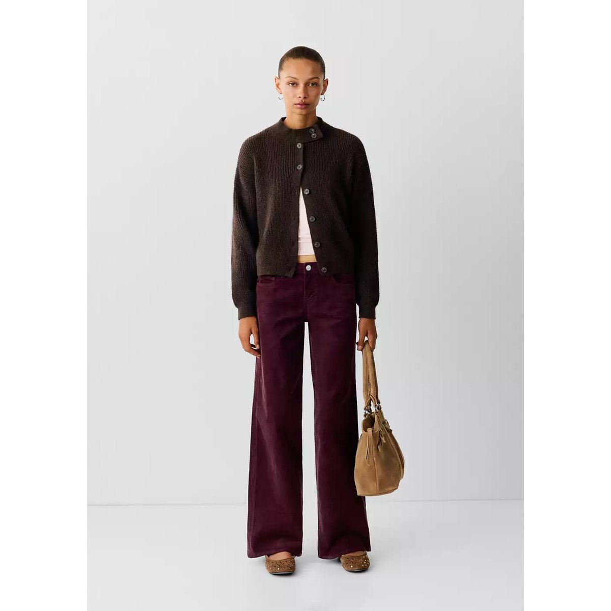 Pantalon en velours côtelé wide-leg bordeaux, MANGO TEEN