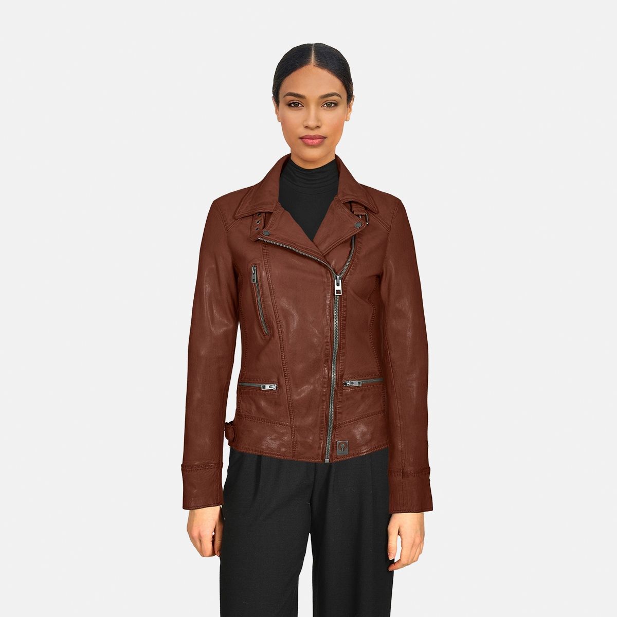 Blouson cintré en cuir de mouton VIDEO marron glacé, OAKWOOD