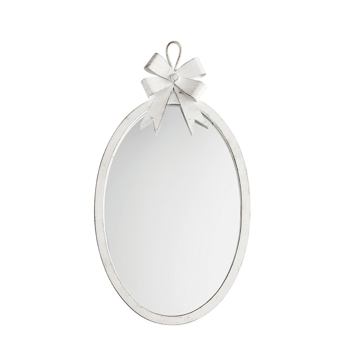 Miroir ovale petit modèle NŒUD blanc antique, MATHILDE M