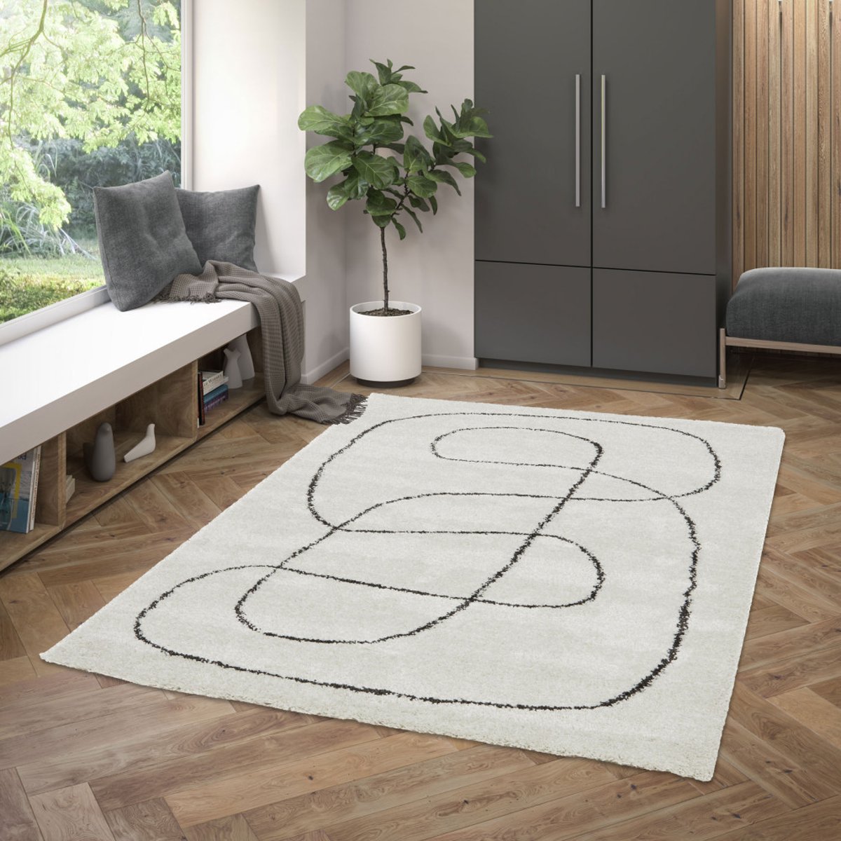Tapis contemporain à motif organique- MONA beige, DRAWER