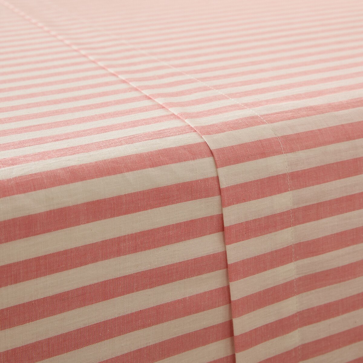Drap plat en coton, SOIZIC CORAIL rayé corail, LA REDOUTE INTERIEURS