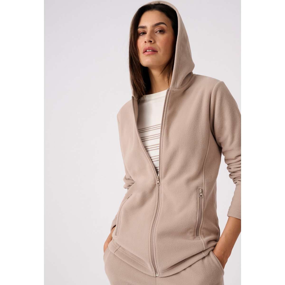 Gilet Thermolactyl en maille polaire gris taupe, DAMART