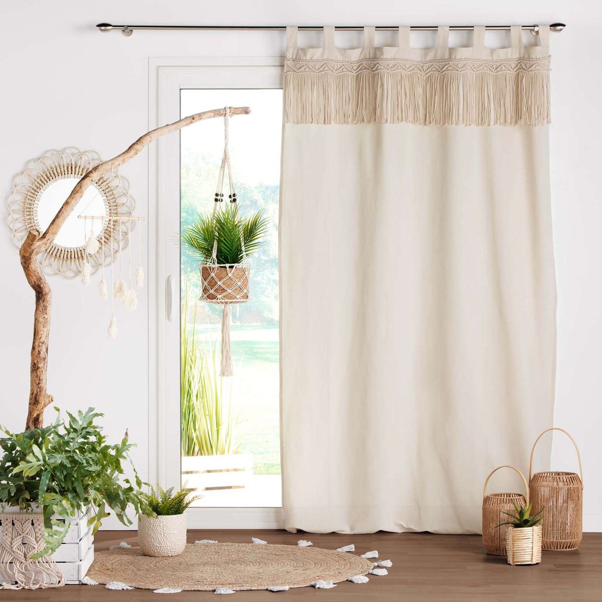 Rideau avec top macramé CERES beige, TOILINUX