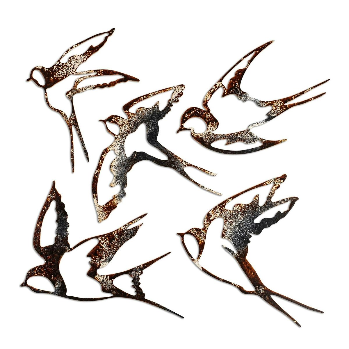 Décoration murale oiseaux en métal mordoré (lot de 5) doré, PIER IMPORT