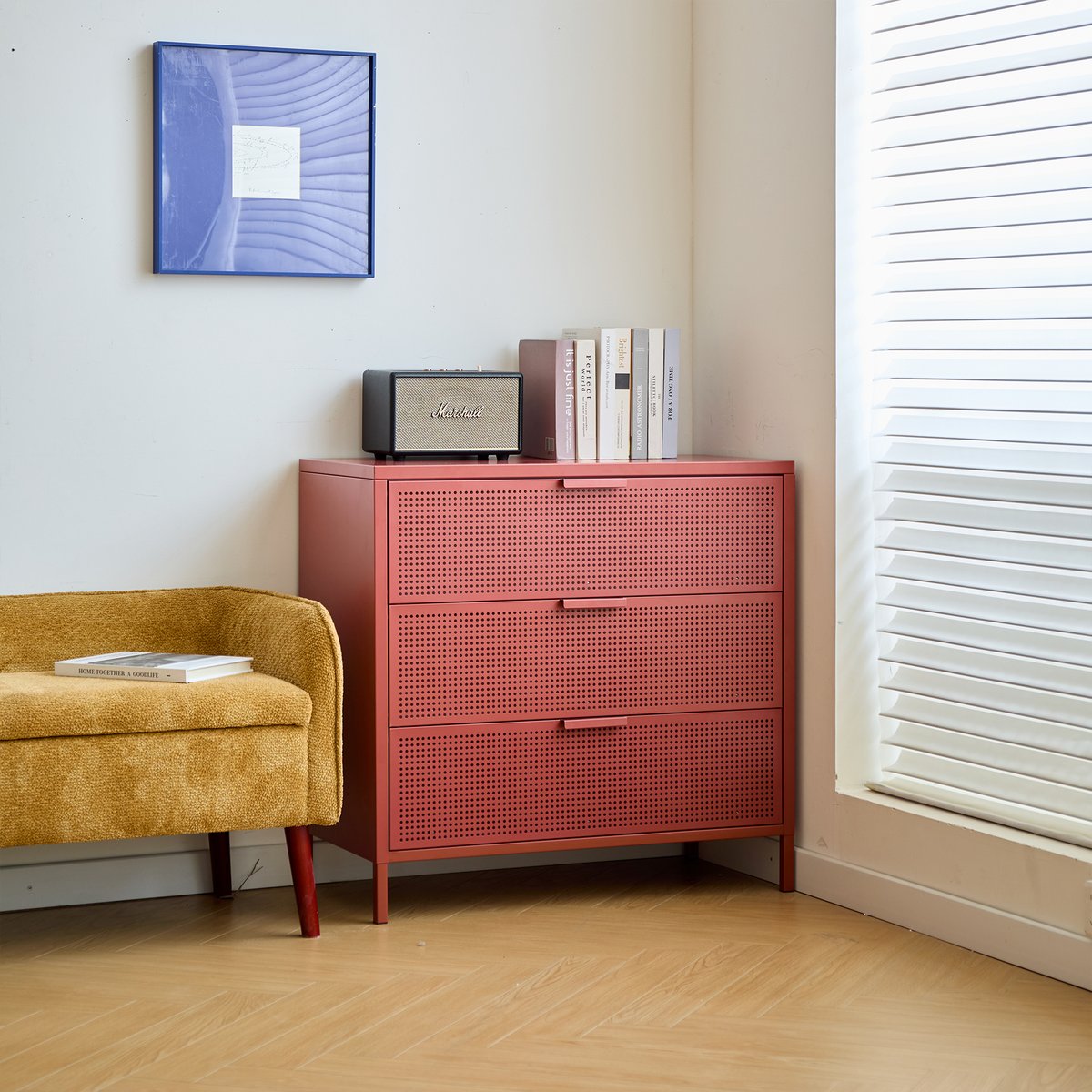 Commode 3 tiroirs, métal, JOEN terracotta, NORDLYS