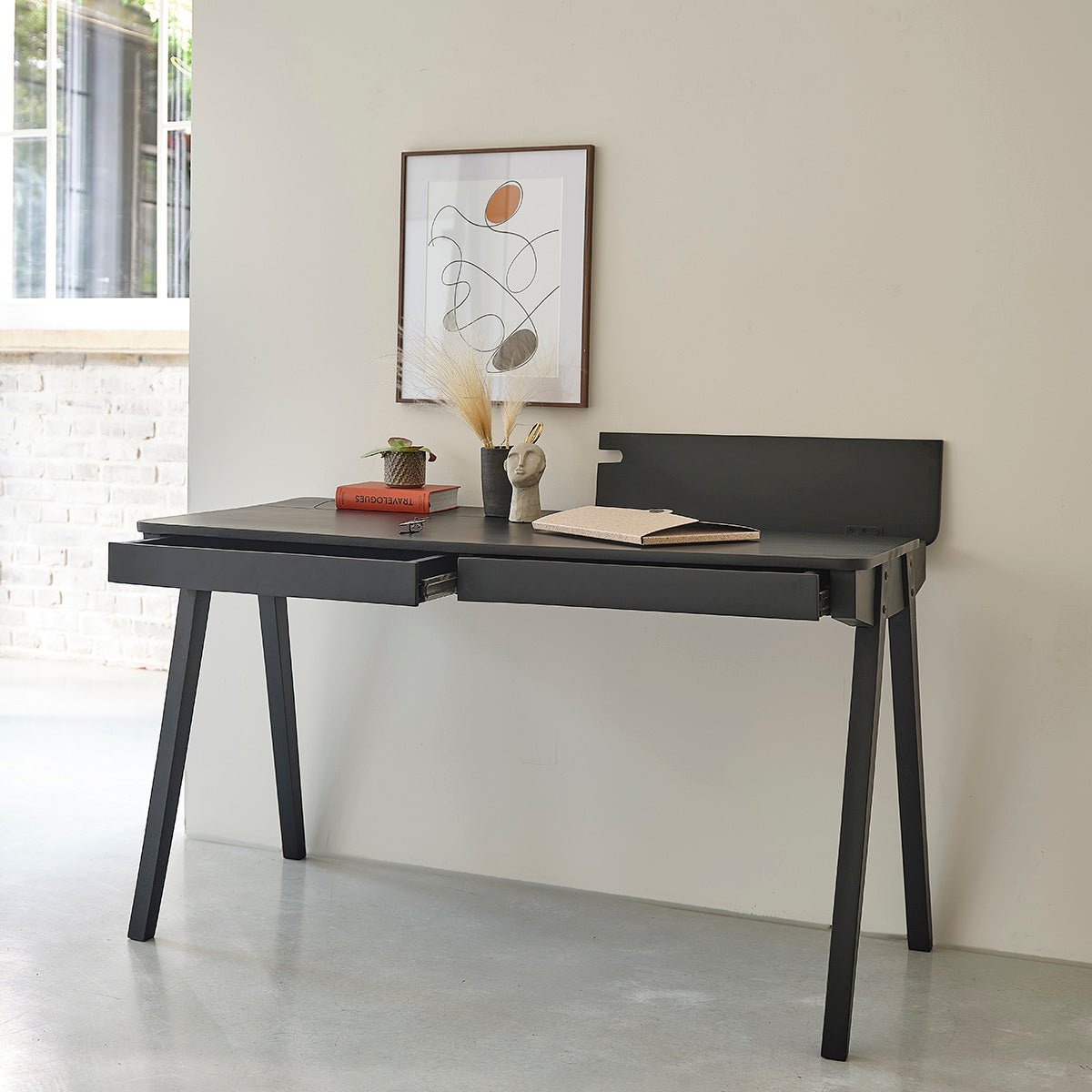 Bureau en bois de manguier 130 cm 2 tiroirs  GLASGOW noir, BERAH GETAH