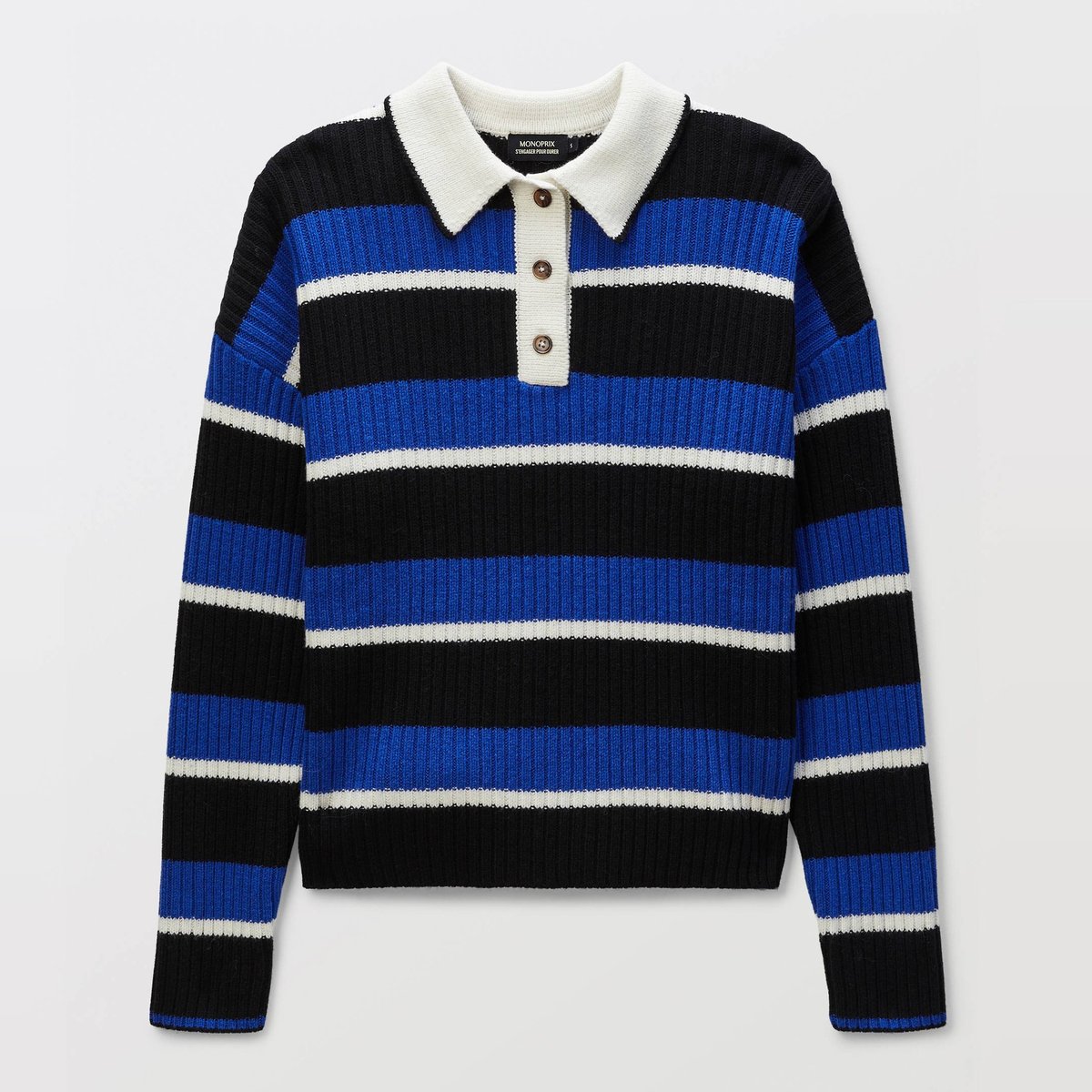 Polo rayé contenant de la laine bleu roi, MONOPRIX