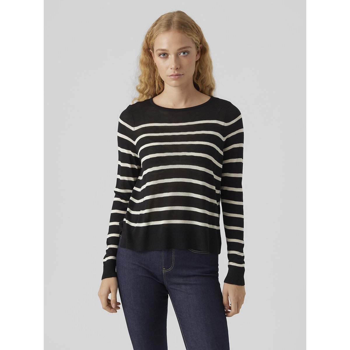 Pull marinière en fine maille noir rayé blanc, VERO MODA