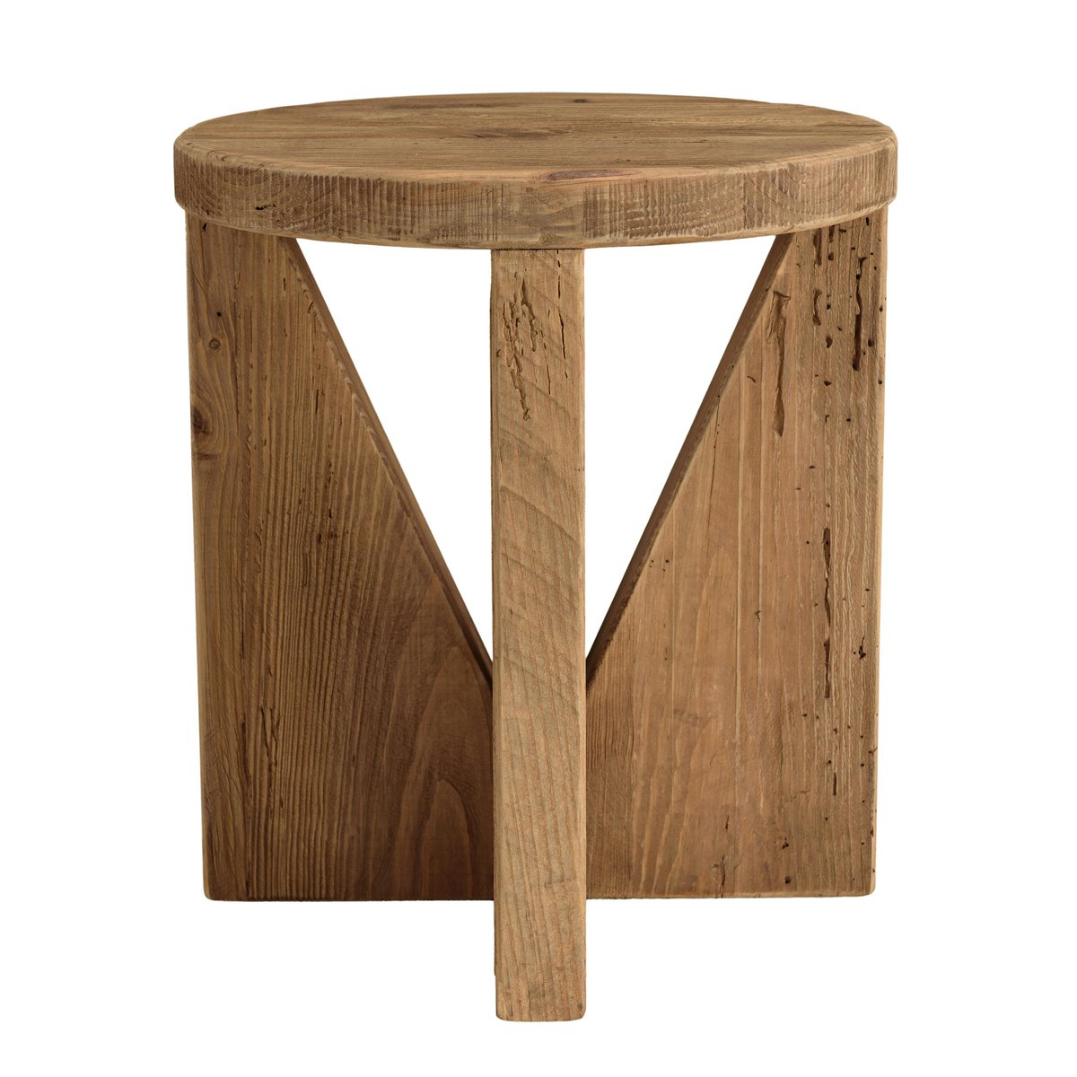 Bout de canapé rond pin recyclé pieds géométriques DENVER bois naturel, PIER IMPORT