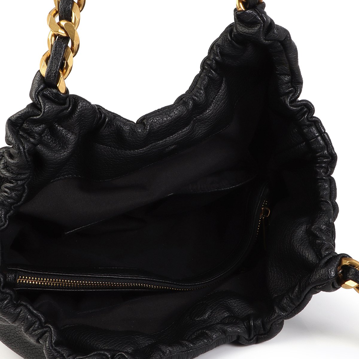 Sac hobo à chaîne dorée et logo panthère noir, LOLA CASADEMUNT