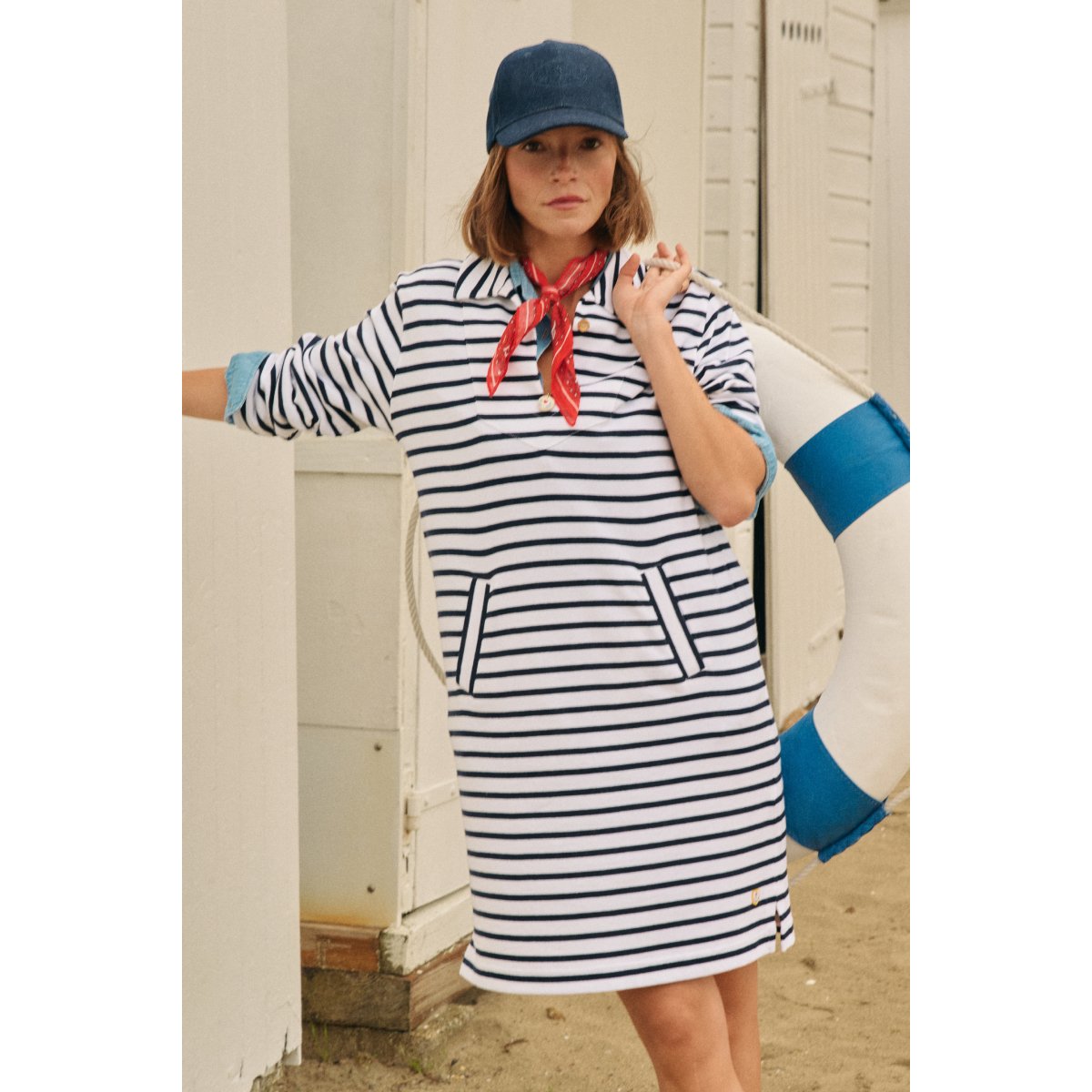 Robe vareuse en coton rustique blanc/seal, ARMOR-LUX