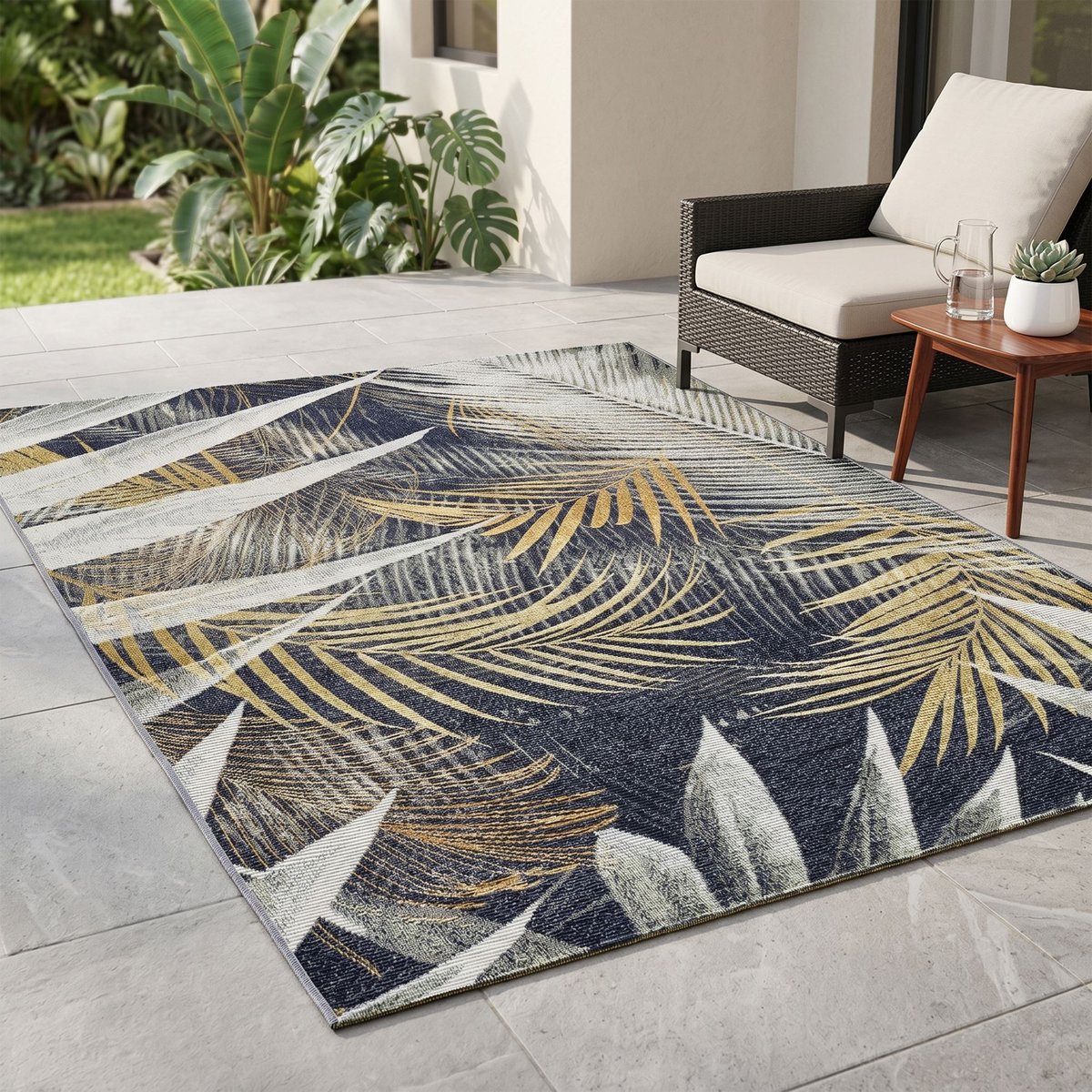 Tapis d'extérieur tissé à plat à l'aspect exotique - AURORA noir, GINO FALCONE