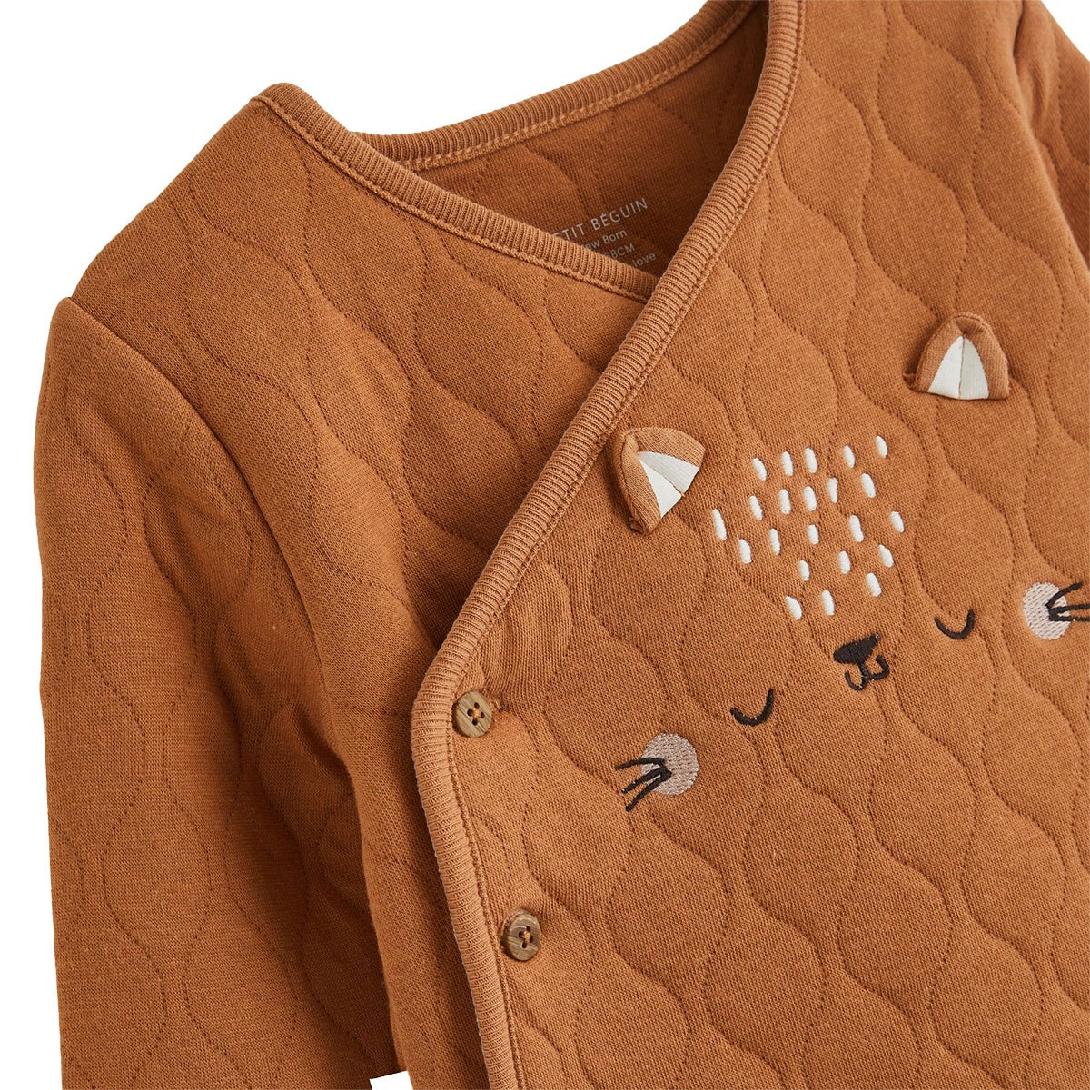 Ensemble bébé gilet croisé et pantalon avec pieds en molleton Caramel ecru, PETIT BEGUIN