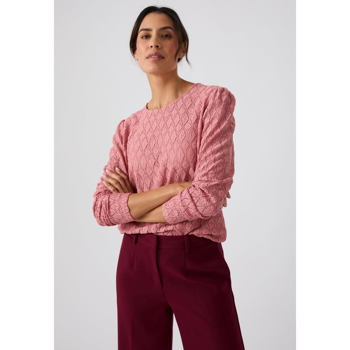 T-shirt en maille texturée vieux rose, DAMART