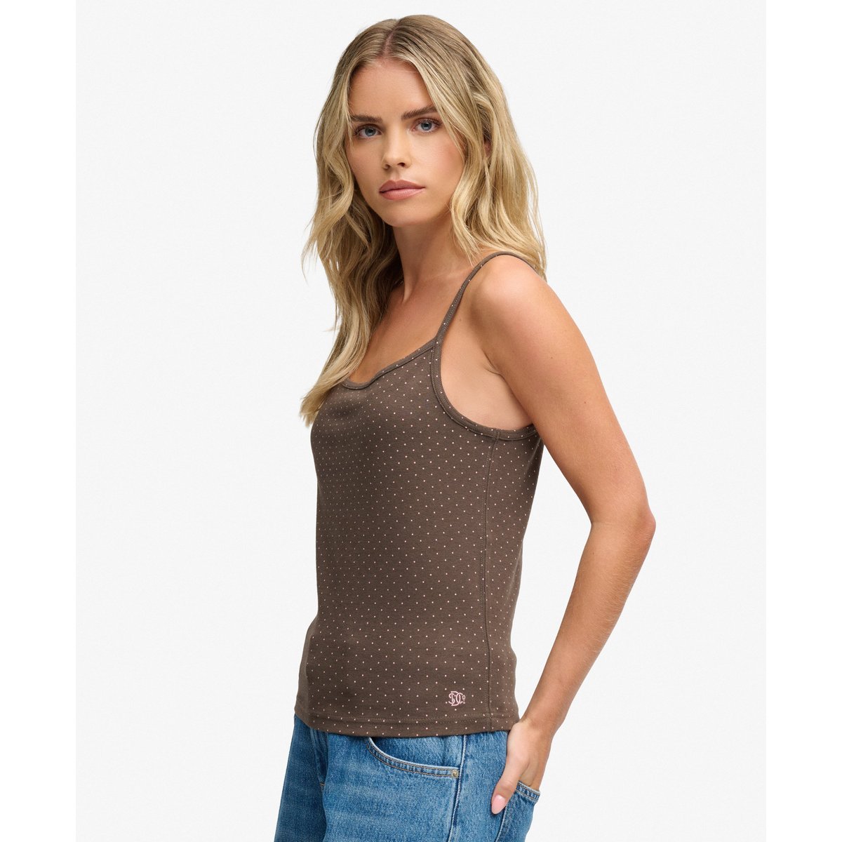 Débardeur à Pois Coupe Ajustée marron/rose à pois, SUPERDRY