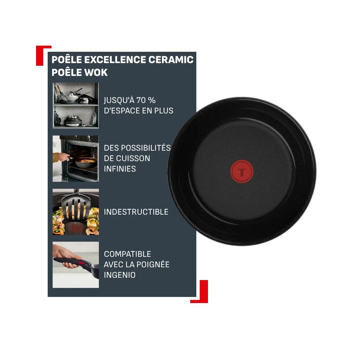 Wok Ingenio Excellence Ceramic 28cm noir, TEFAL
