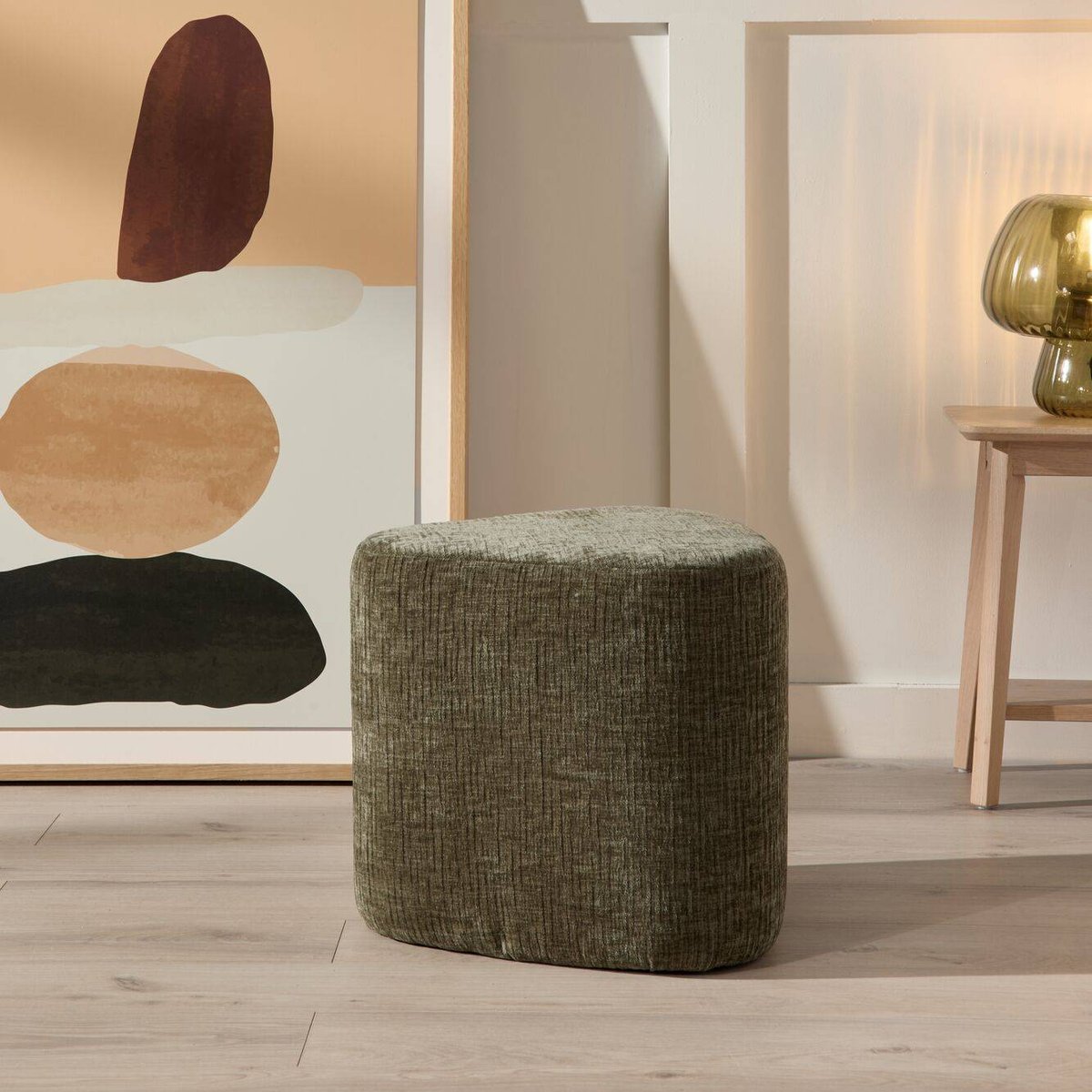 Pouf tissu Oria vert, CAMIF