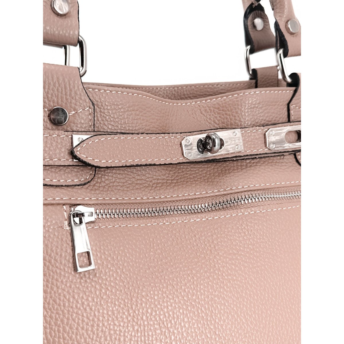 Sac cabas en cuir grainé JANET SILVER rose nude, OH MY BAG