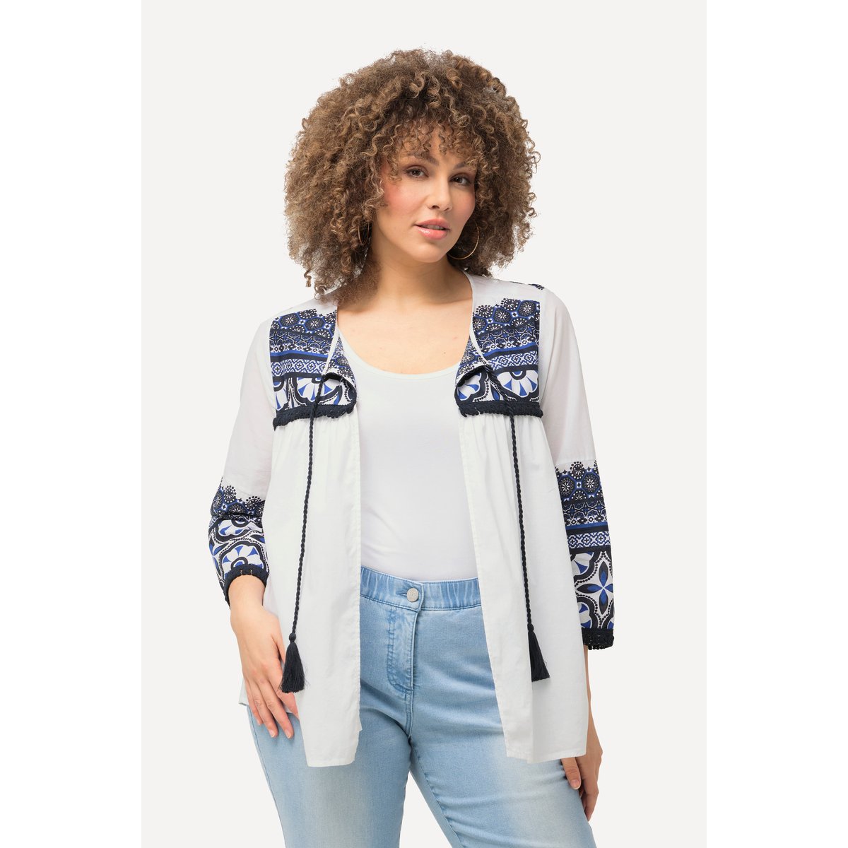 Veste-chemisier avec franges. Silhouette blanc neige, ULLA POPKEN