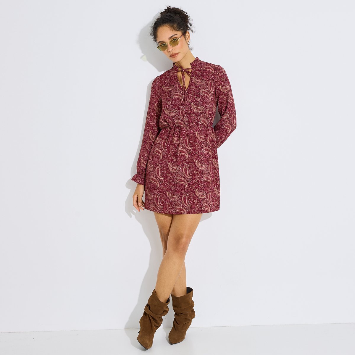 Robe courte imprimée cachemire rose violet, GRAIN DE MALICE