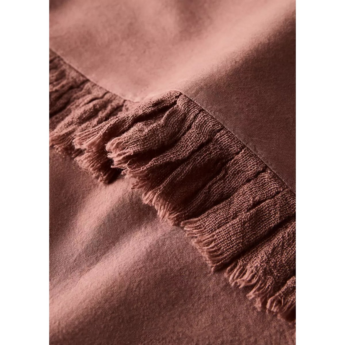 Drap plat coton lavé volants en gaze effiloché lit 150/160 cm rose géranium, MANGO HOME
