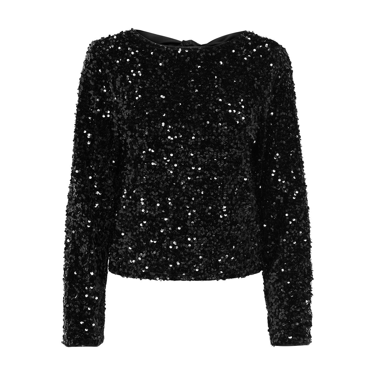 Top à sequins manches longues, nœud dans le dos noir, ONLY
