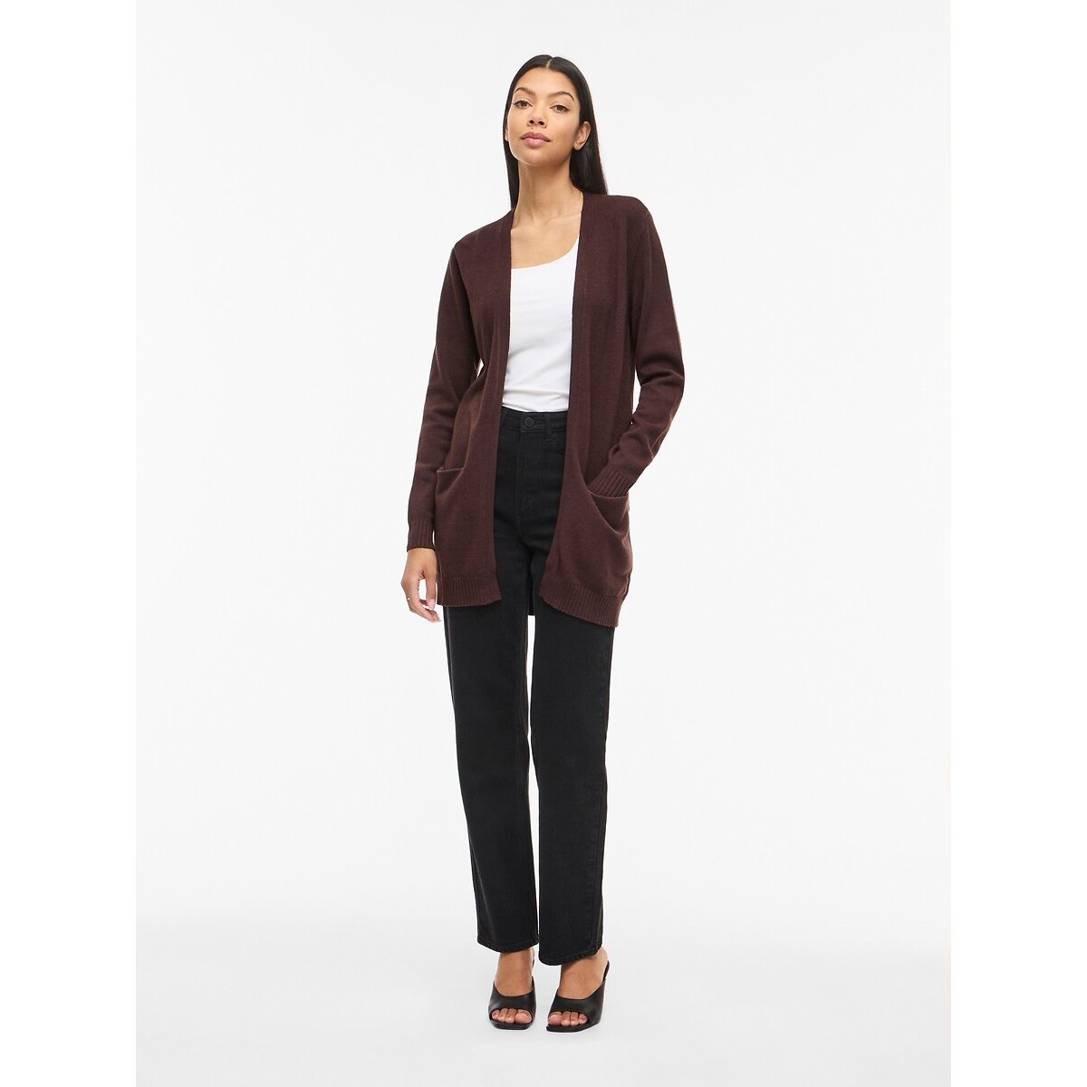 Cardigan in maglia fine marrone cioccolato, VILA