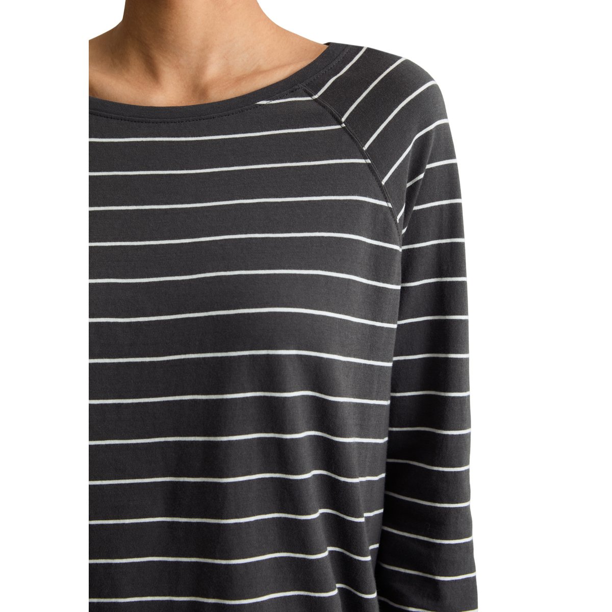 T-shirt long rayé relaxed en jersey à mailles lâches gris, MARC O’POLO DENIM