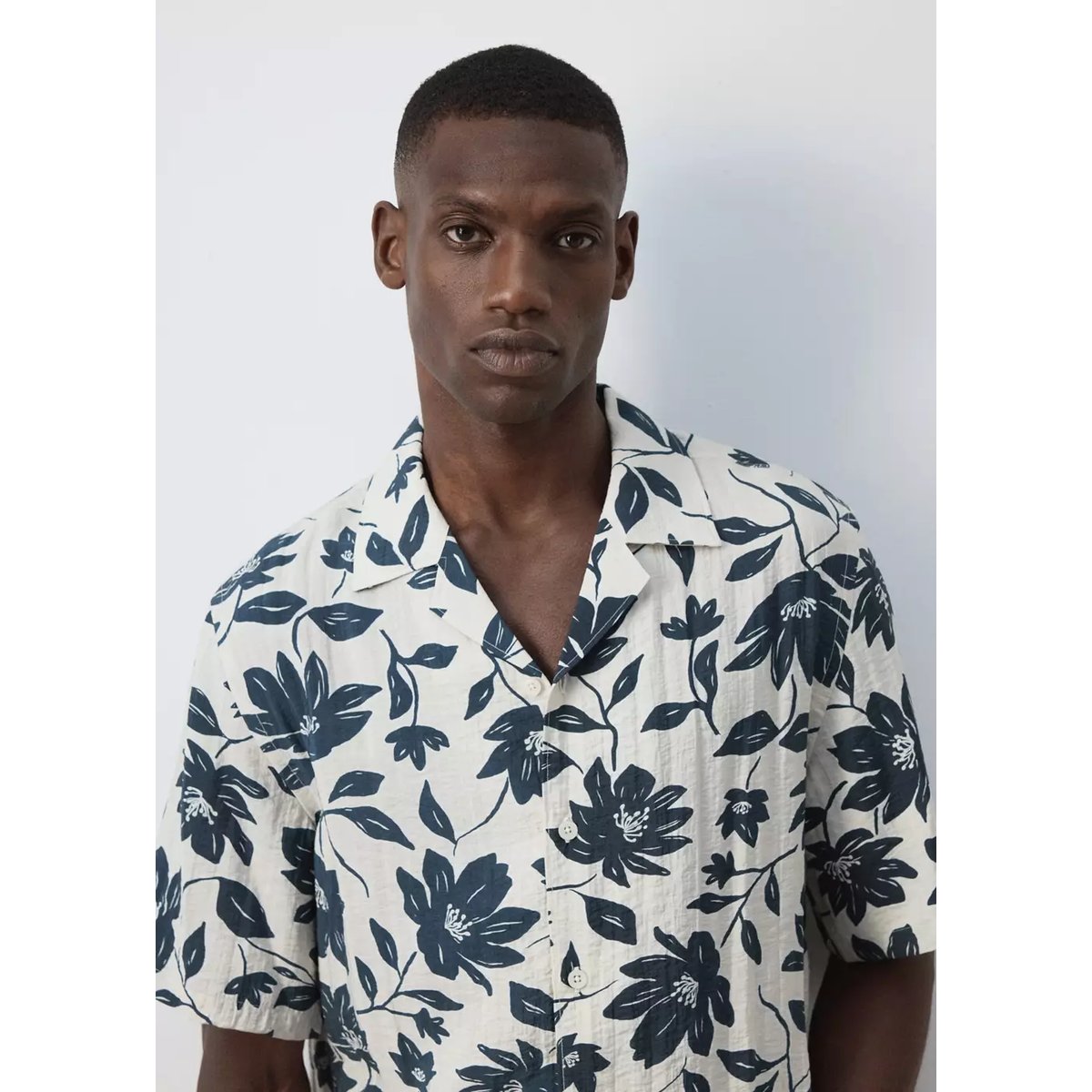 Chemise fluide imprimé fleuri beige, MANGO MAN