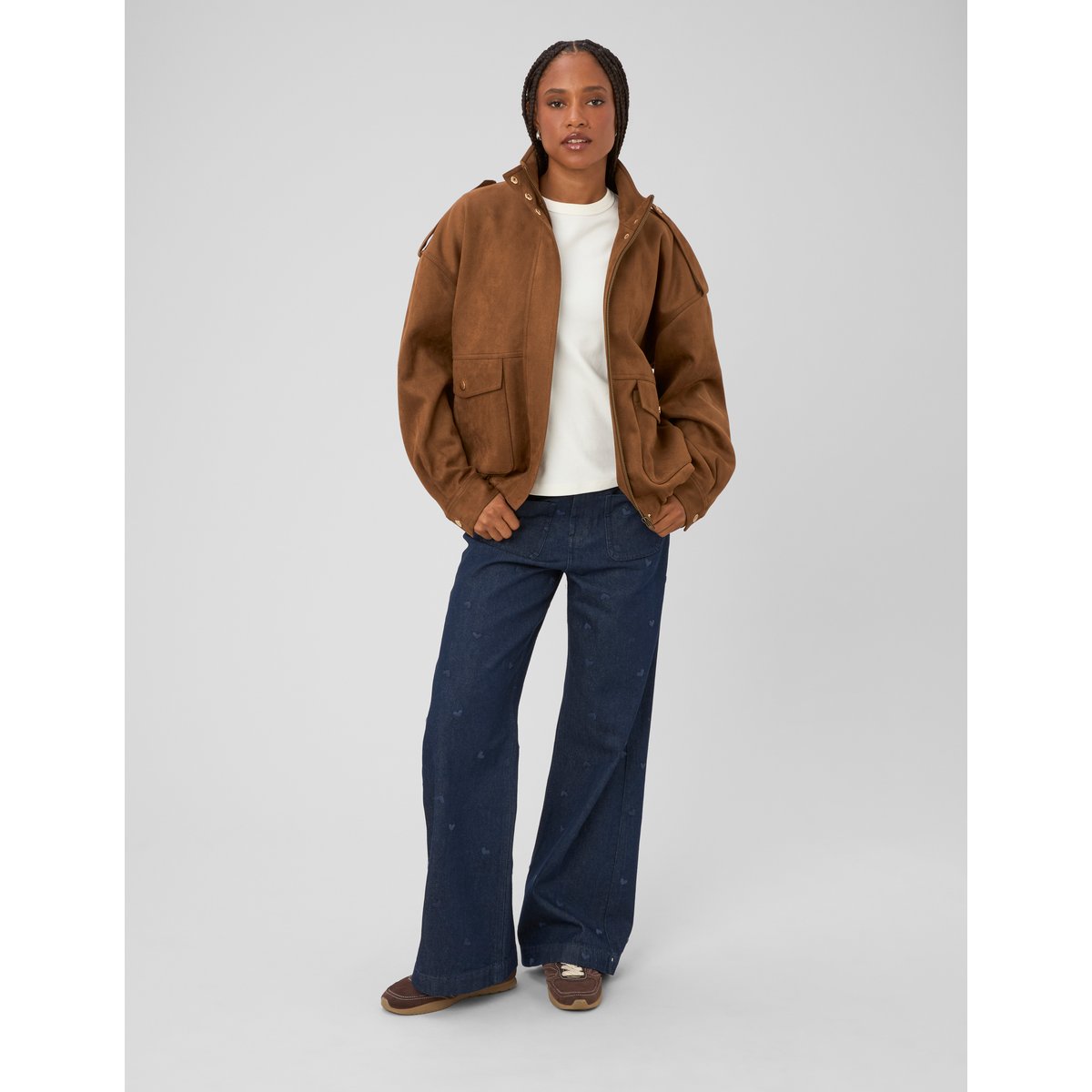 Jean wide leg brodé bleu moyen, BZB
