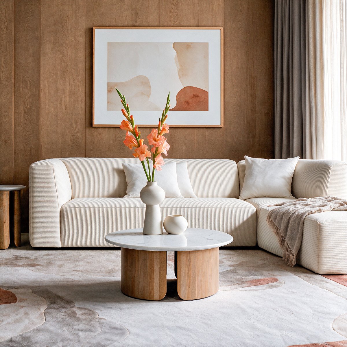 Table basse en marbre et bois de manguier - LÉANA blanc, MAISON PAVANE